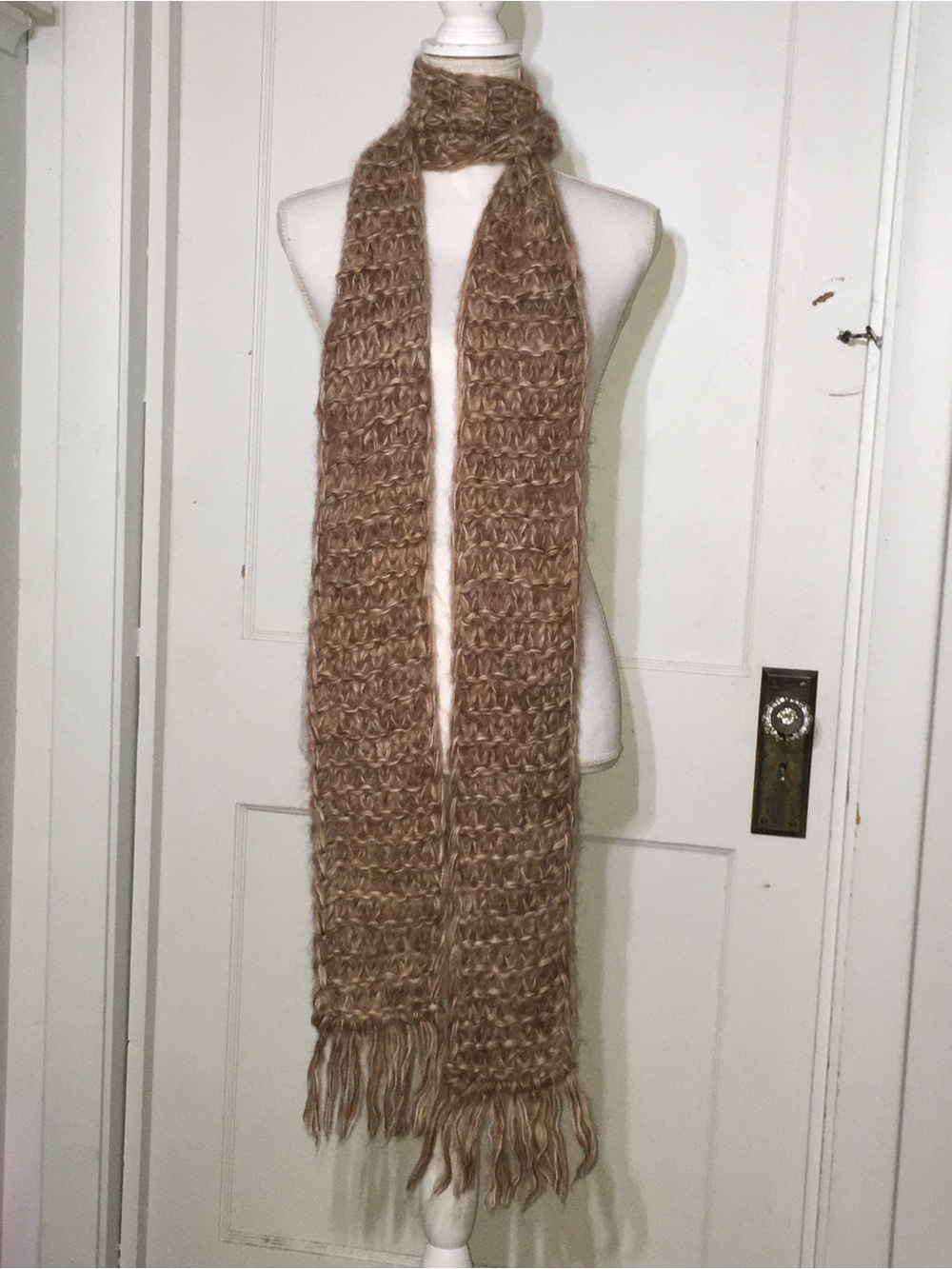 Beige Cozy Chunky Knit Fringe Scarf